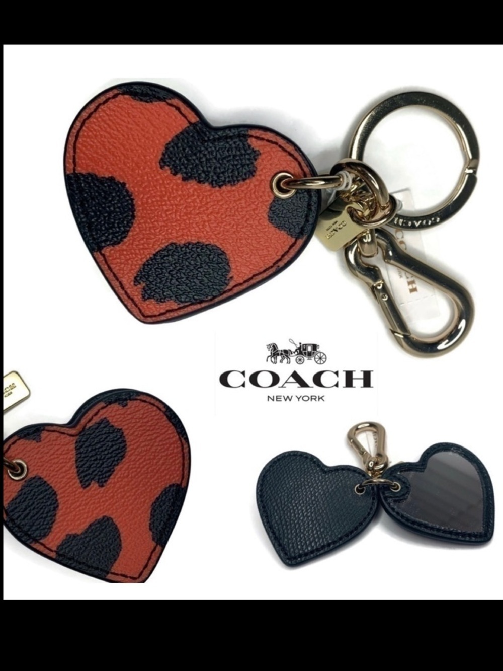 Coach Wild Beast Cheetah Heart Mirror Keychain Fob